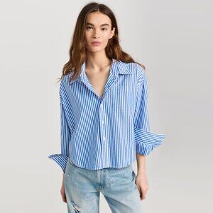 Denimist Cropped Shirt in Blue Stripe, size XXS (fits roomy)